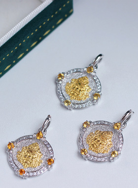 天然黄财神水晶吊坠s925银镶嵌黄水晶圆形吊坠圆牌项链时尚百搭