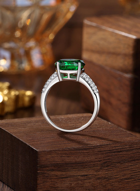 冰花切蓝横旦形高碳钻戒指女S925纯银满排钻高级感欧美风银饰