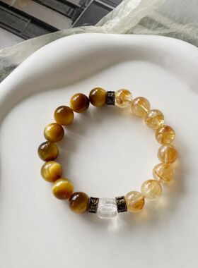 【明月流光】天然黄塔晶水晶手串文艺复古金虎眼石手链送女生礼物