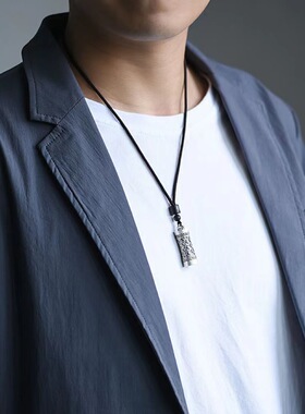 新款祥云金钱楞严咒项链男时尚护身符泰银可打开潮流简约个性首饰