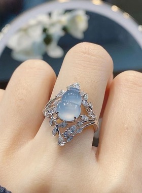 高冰胶蓝底葫芦戒指钻石指环日常花嫁女戒高端宫廷风小众设计