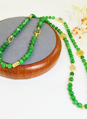 爆款翡翠干青手串毛衣链女项链念珠佛珠手持绿色玉石珠子