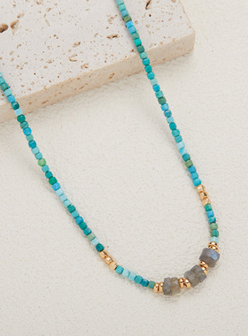 直播小众设计款S925纯银天然松石拉长石彩宝串珠项链女百搭锁骨链