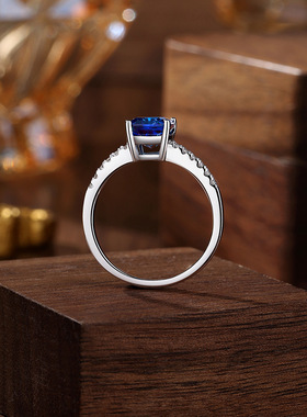 直销925纯银彩宝6*8mm方绿冰花高碳钻戒指女简约排钻百搭银饰