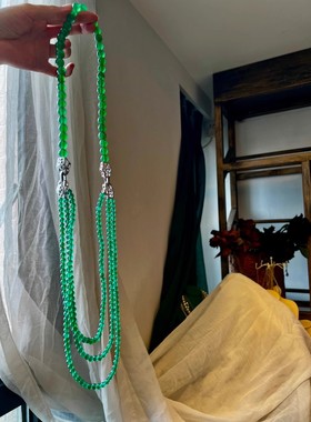 可拆开天然起光绿玉髓双层项链简约绿色玉石玛瑙毛衣链