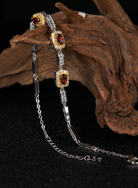 直播爆款热卖S925纯银天然石榴托帕透辉石紫水晶彩宝手链