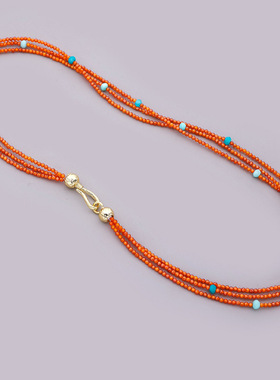 桔红锆石叠戴项链轻奢小众设计高级感锁骨链女新中式串珠饰品