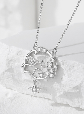 原创设计幸运独角兽S925银星星项链女小众清新锁骨链情人节送女友