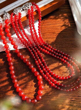 新年红！可拆开多种戴法天然玻璃种起光红玉髓多层项链毛衣链