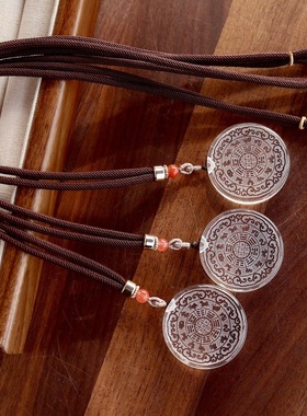 天然白水晶吊坠女士项链坠八卦牌吊坠项链纯白水晶毛衣链