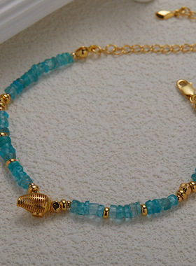 原创设计S925纯银天然磷灰石彩宝项链女潮流手工串珠银气质锁骨链