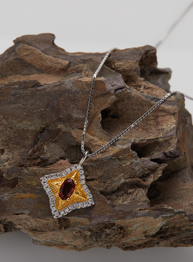 欧美S925纯银天然石榴石透辉石坦桑石彩宝项链女四角星吊坠