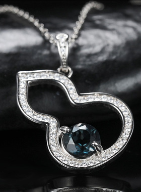 爆款s925纯银项链女天然托帕石伦敦蓝宝石吊坠欧美饰品