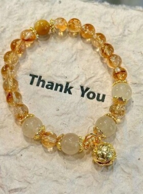 金虎眼石珠手串天然金发晶单圈手链女生黄塔晶小金铃轻奢手饰