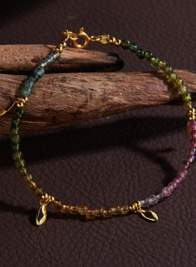 原创设计S925纯银镶天然碧玺彩宝项链女潮流手工彩色串珠新款