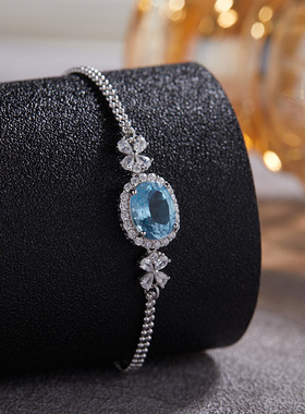 高级不掉色S925纯银天然托帕石黄紫水晶彩宝手链手镯饰品珠宝