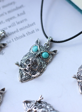 复古猫头鹰英明神武吊坠镶嵌天然原矿湖北绿松石项链夏季百搭单品