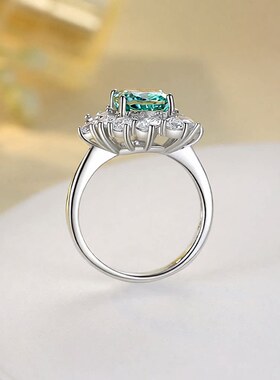 原创设计s925纯银肥正方小绿帕拉伊巴戒指女高碳钻冰花切指环