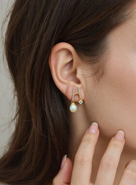 风几何竖条珍珠吊坠锁骨项链S925银毛衣链轻奢高级