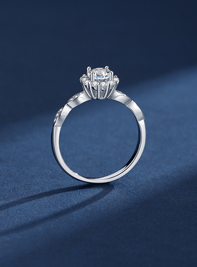 抖音快手直播货源经典圆形方包1克拉S925纯银锆石仿莫桑钻戒指女