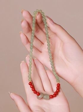 天然和田玉手链男女款貔貅朱砂跑环双圈手串红色礼物本命年送女友