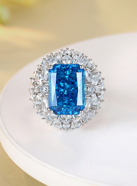 豪华珠宝祖母绿色锆石戒指女s925纯银彩宝高碳钻指环抖音直播