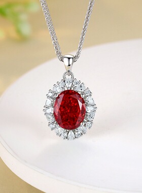 原创新款高端珠宝粉红椭圆形9*11MM高碳钻吊坠项链S925银欧美跨境