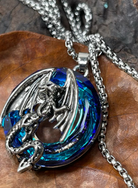 炫彩蓝紫玻璃水晶恶魔之眼飞龙个性小众项链毛衣链饰品满25包邮