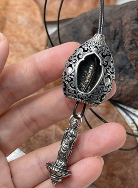 s925银民族风六字真言观音佛像吊坠藏银可拉出挂件个性男女项链