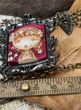 外贸原单品牌打标复古中古款镶钻小女孩古铜链条做旧手链满25包邮