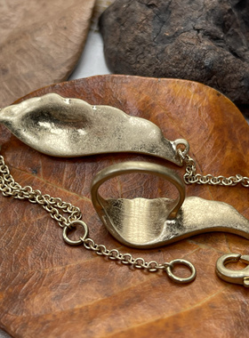 外贸原单铜研磨砂金复古中古酒红色翅膀戒指手脚链套装满25包邮