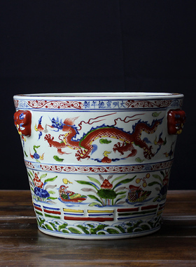 景德镇鱼缸中式风软装香炉陶瓷器