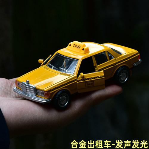 的士出租车仿真合金车模发声发光汽车模型儿童玩具车音乐回力车 - 图0