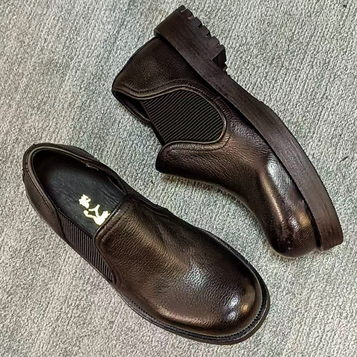 软糯头层鹿皮一脚蹬乐福鞋固特异工艺真皮休闲鞋翘头皮鞋皮根皮底 - 图2