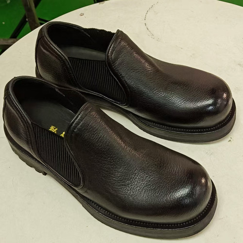 软糯头层鹿皮一脚蹬乐福鞋固特异工艺真皮休闲鞋翘头皮鞋皮根皮底 - 图1