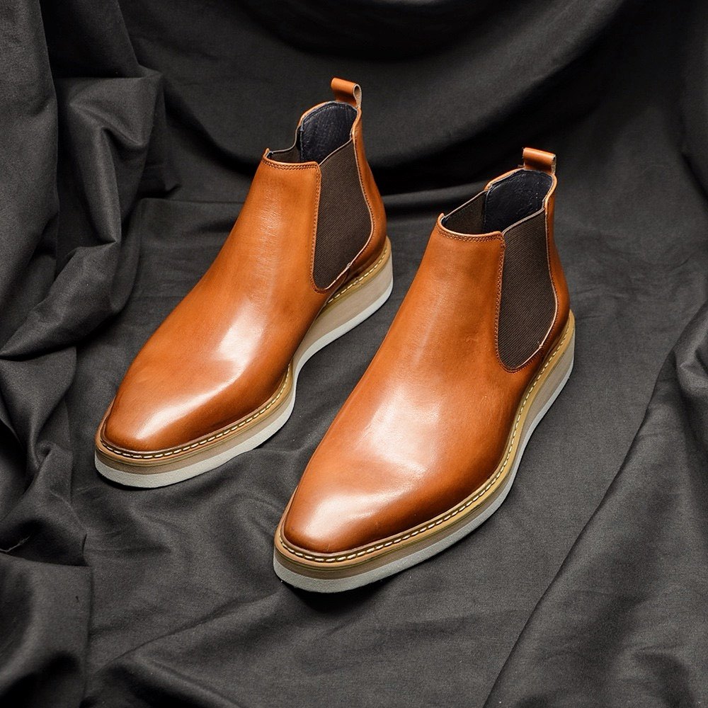 发泡厚底版真皮切尔西靴头层牛皮一脚蹬男士英伦风手作复古短靴子,淘宝优惠券,粉丝福利购,淘宝优惠卷