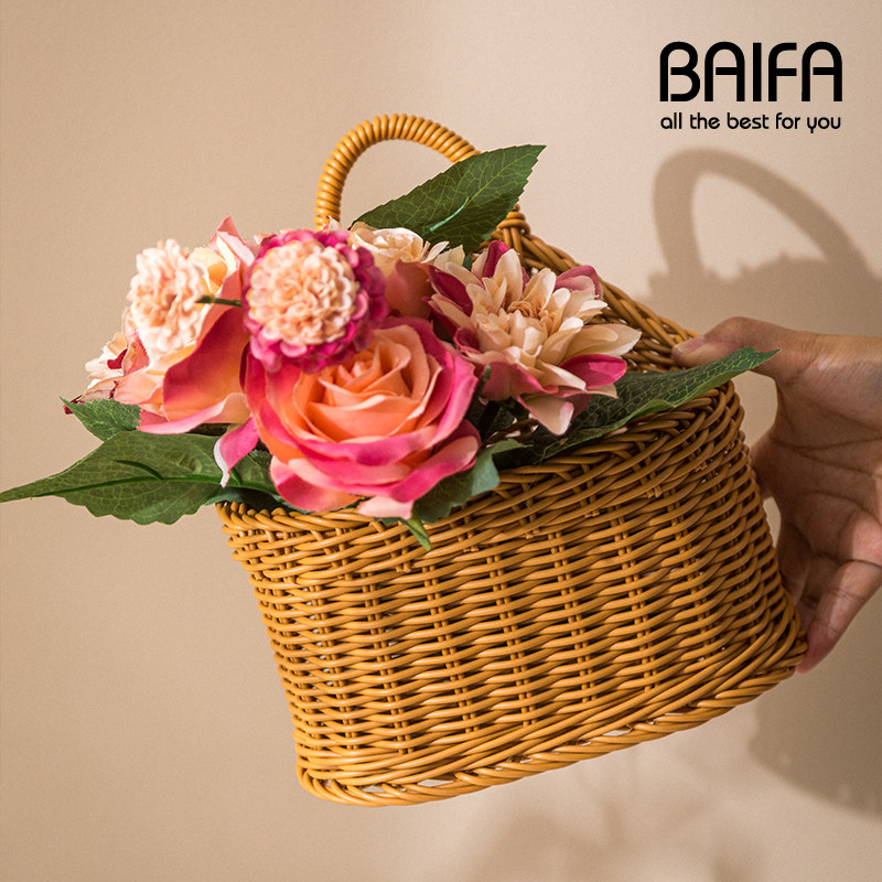 北欧编织篮厨房姜蒜收纳筐复古仿藤编壁挂篮手提小花篮厨具挂篮,淘宝优惠券,粉丝福利购,淘宝优惠卷