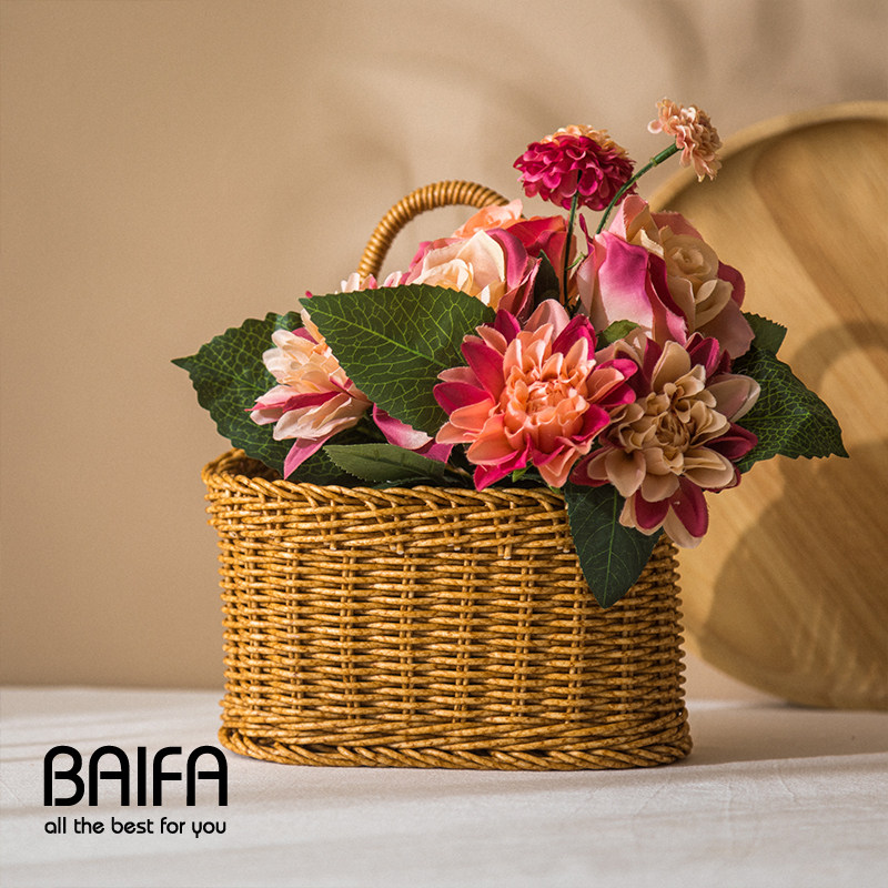 北欧编织篮厨房姜蒜收纳筐复古仿藤编壁挂篮手提小花篮厨具挂篮,淘宝优惠券,粉丝福利购,淘宝优惠卷