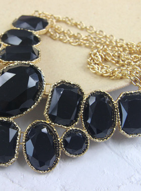 欧美夸张黑色方块扇形可调节项链