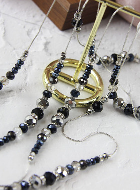 欧美日韩风长款蓝色玻璃毛衣链