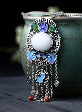 抖音快手主播供货宫廷风冷珐琅工艺葫芦福禄镶嵌仿和田玉流苏项链