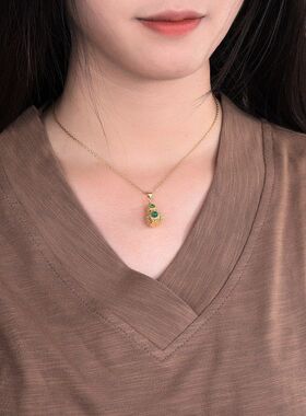 网红带货直播货源国风设计名族风铜镀24K古法金镶嵌玉髓葫芦项链