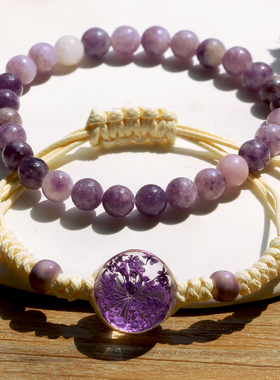 新款叠戴紫水晶石头简约满天星干花手链男女永生花手饰陶瓷小饰品