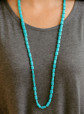 复古松石项链民族风蓝色方块形