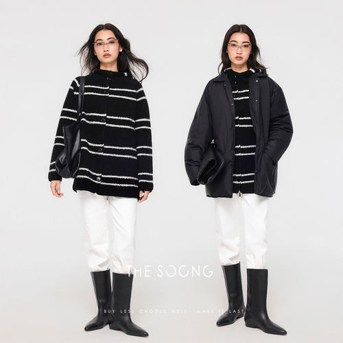 THESOONG/云感条纹 纯羊毛轻盈保暖撞色条纹毛衣外套8070 - 图0