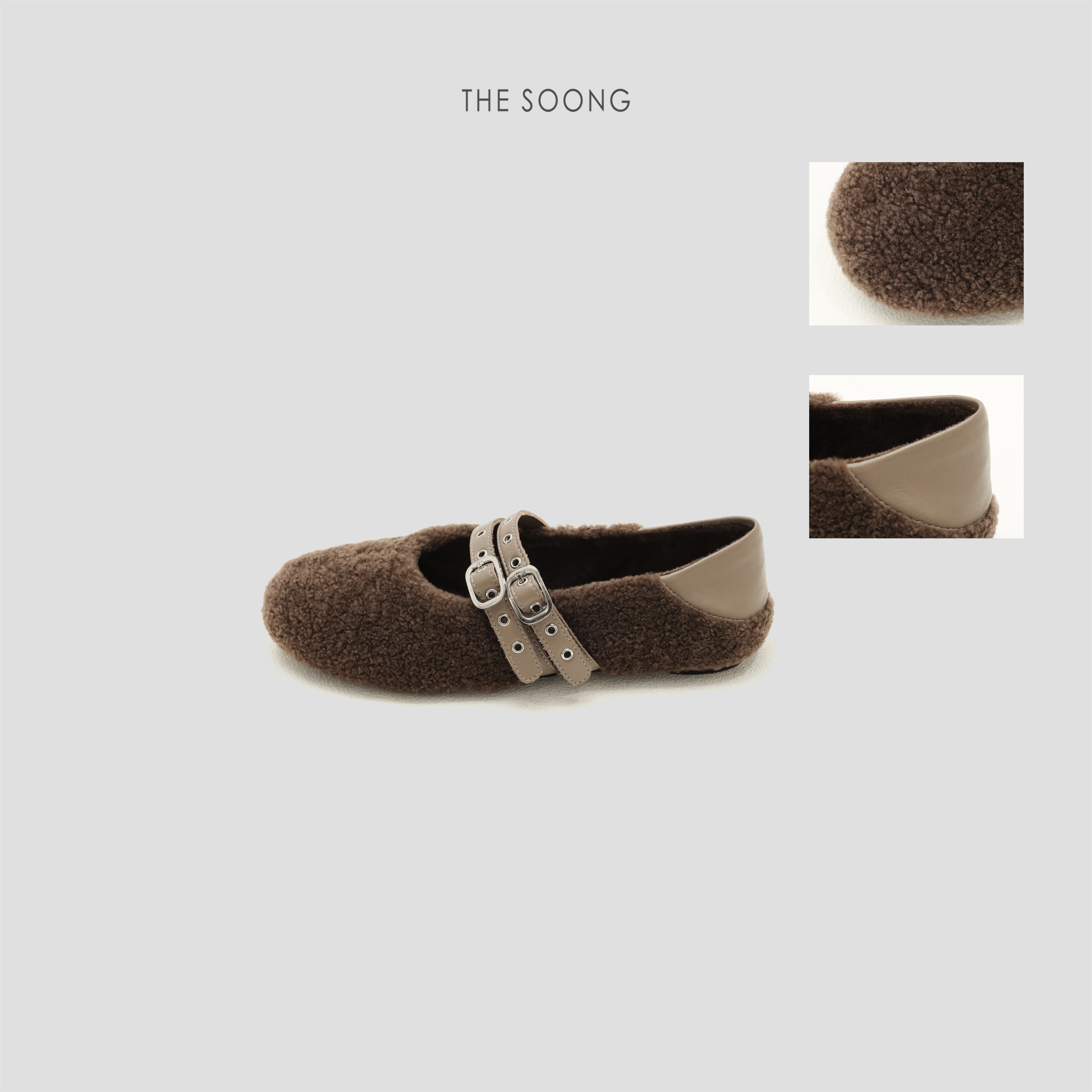 THESOONG/羊羔玛丽珍 手工缝制羊皮毛一体可调节皮扣平底鞋女8244,淘宝优惠券,粉丝福利购,淘宝优惠卷