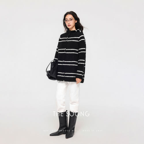 THESOONG/云感条纹 纯羊毛轻盈保暖撞色条纹毛衣外套8070 - 图2