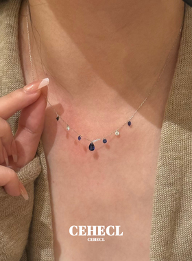 蓝色水滴锆石流苏项链灵动毛衣链