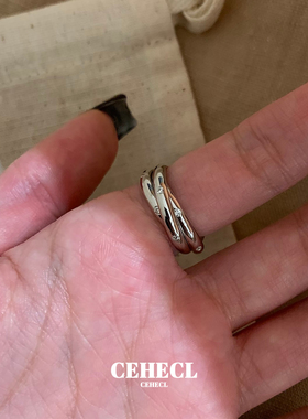 微镶三环戒指女小众轻奢设计素圈