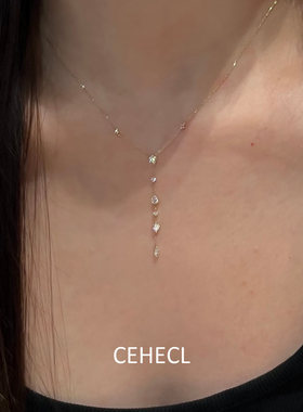 悬浮闪钻极细y字项链气质锁骨链